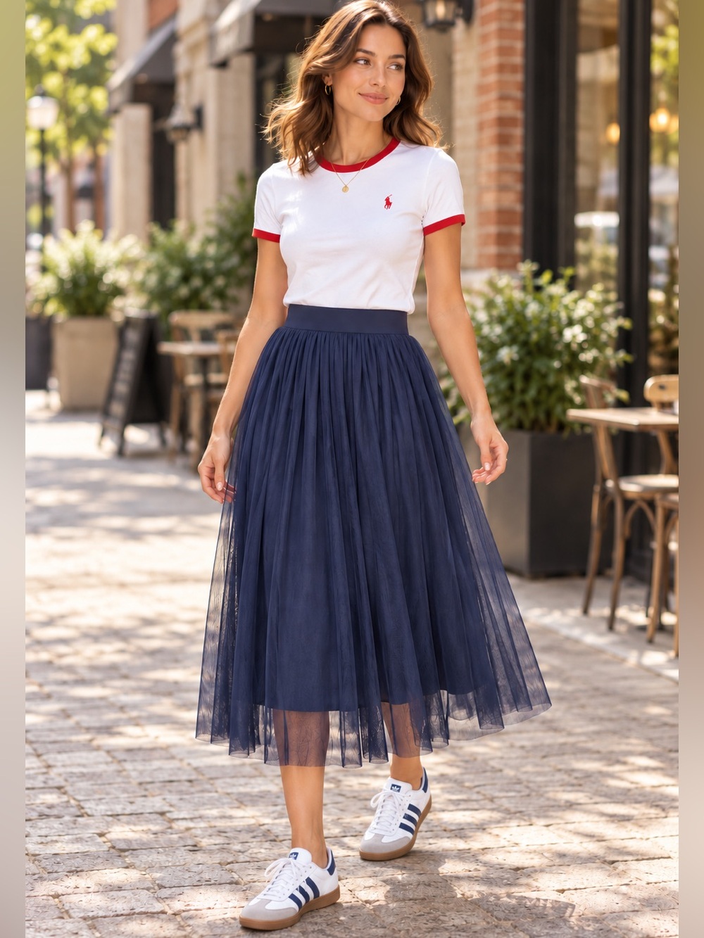 Navy Tulle Midi Skirt - Women free size